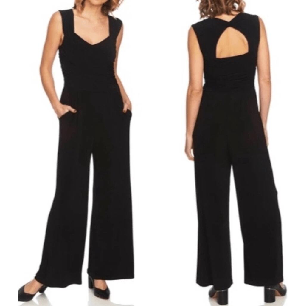 1. State XS Heritage Bloom Wide leg Jumpsuit Women's Black Open Back Classy